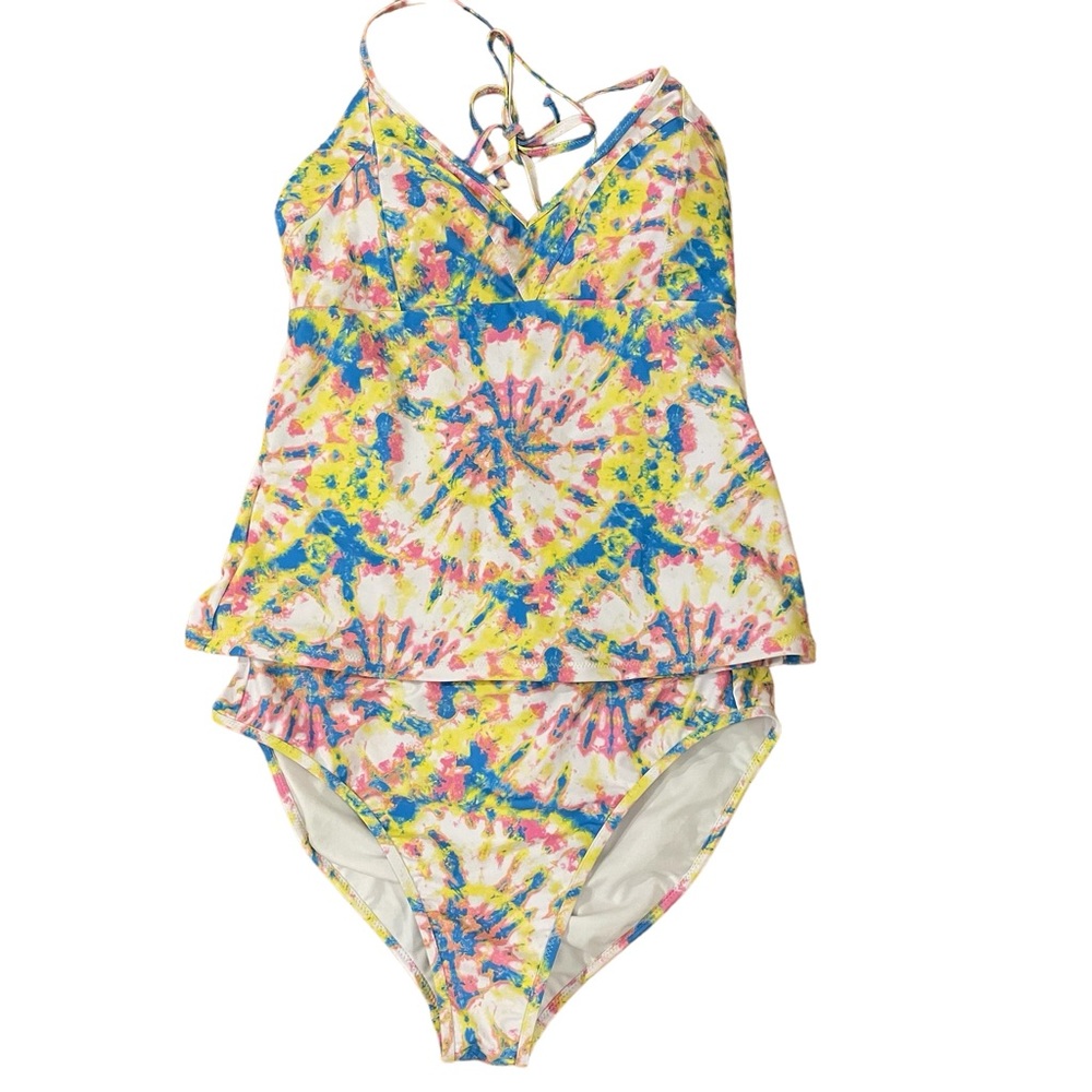 JESSICA SIMPSON‎ PASTEL YELLOW BLUE PINK TIE DYE TANKINI NWT SZ XL